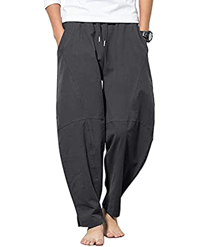 YAOBAOLE Herren-Hose, Leinen und Baumwolle, Sommerhose, lässig, Yoga, leicht, regulär, elastische Taille, dunkelgrau, XL von YAOBAOLE