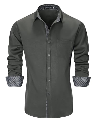 YAOBAOLE Herren Langarm Freizeithemd Lässiges Button-Down Stretch Business Hemd Anzug Regular Fit Grau XL von YAOBAOLE