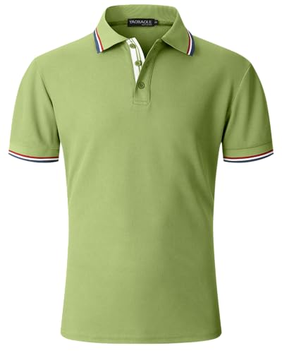 YAOBAOLE Herren Poloshirt mit Knopfleiste – Freizeit Polo T-Shirt mit farblich abgesetzten Details Armeegrün L von YAOBAOLE