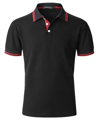 YAOBAOLE Herren Poloshirt mit Knopfleiste – Lässiges Sommer Polohemd, Bequemes Freizeit Polo Schwarz M von YAOBAOLE