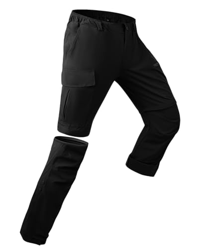 YAOBAOLE Herren Trekkinghose Zip Off – Bequeme 2-in-1 Hose mit Reißverschluss und Klettverschluss, Schwarz L von YAOBAOLE