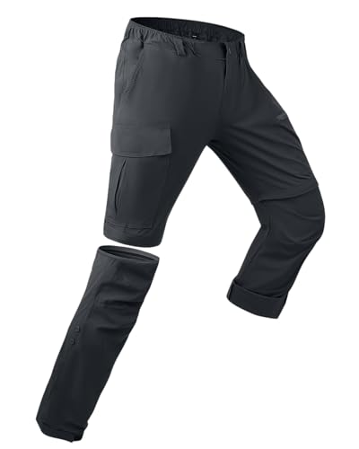 YAOBAOLE Herren Wanderhose Sommer – Abnehmbare Outdoorhose mit Stretch und Komfortbund, Dunkelgrau L von YAOBAOLE