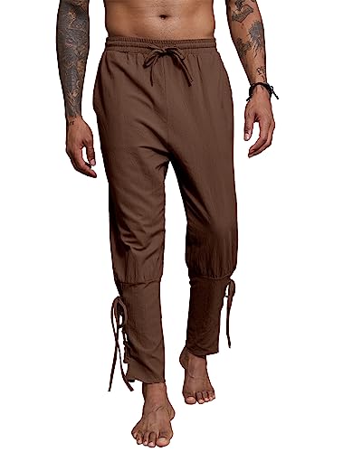 YAOBAOLE Hose Mittelalter Herren Mittelalter Piratenhose Herren Kostüm Schnürhose Herren Mittelalter Braun XL von YAOBAOLE