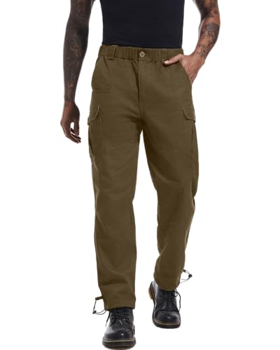 YAOBAOLE Jogginghose Herren Chino Hose Herren Freizeithose Herren Cargohose Herren mit Kordelzug Fahrrad Hose Herren Khaki 3XL von YAOBAOLE