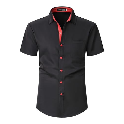 YAOBAOLE Kurzarm Herrenhemden Bügelfrei Unifarben Stretch Anzug Business Hemd Normale Passform Schwarz M von YAOBAOLE