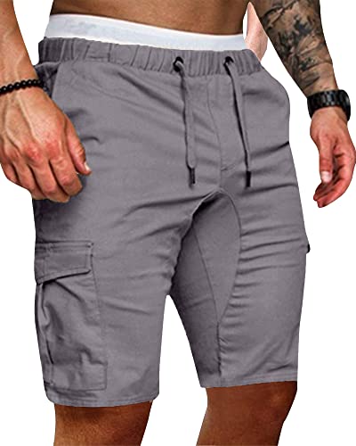 YAOBAOLE Kurze Hosen Herren Cargohose Kurz Herren Sommer Cargo Shorts Herren Baumwolle Dunkelgrau 2XL von YAOBAOLE