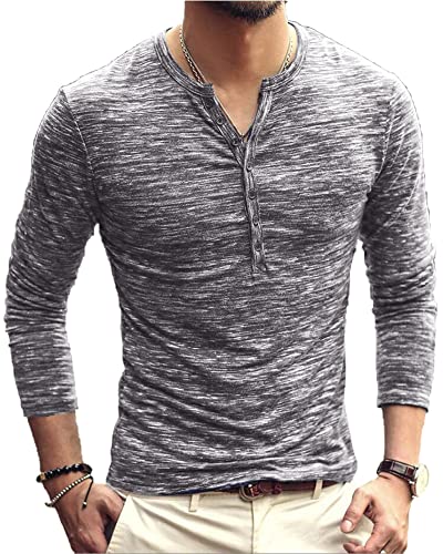 YAOBAOLE Langarmshirts für Herren Shirts Herren Henley Knopf Henley Shirt Herren Dunkelgrau S von YAOBAOLE