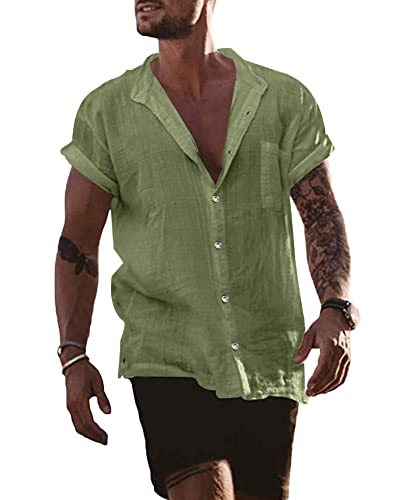 YAOBAOLE Leinen Hemd Herren Regular Fit Sommerhemd Herren Freizeithemd Herren Hemd Leinen Herren Kurzarm Armeegrün 2XL YAOBAOLE Leinen Hemd Herren Regular Fit Sommerhemd Herren Freizeithemd Herren Hemd Leinen Herren Kurzarm Armeegrün 2XL von YAOBAOLE