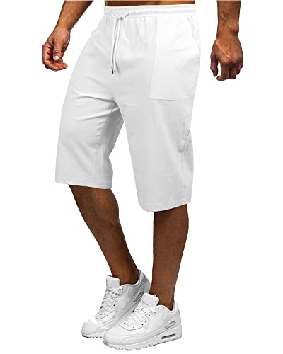 YAOBAOLE Leinen Hose Herren 3/4 Kurze Hosen Herren Leinen Freizeit Shorts Herren Leinen Leinen Shorts Herren Weiss Weiß 2XL von YAOBAOLE