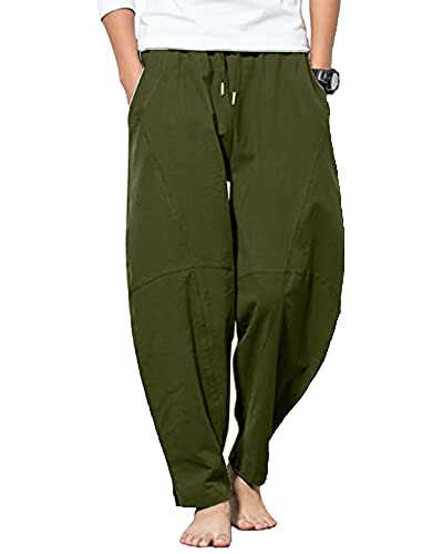 YAOBAOLE Herren Baumwollehosen Summer Beach Pant Hose Casual Einfarbige Yoga Hose Armeegrün M von YAOBAOLE