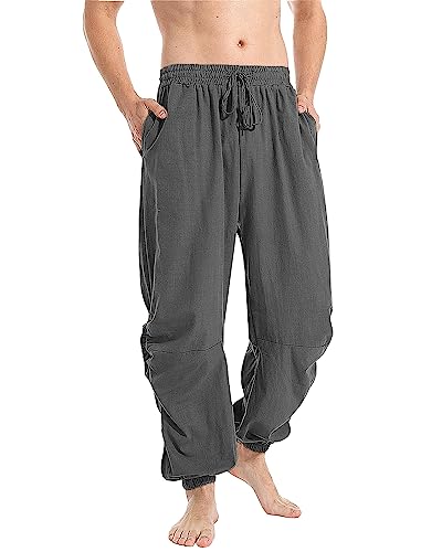 YAOBAOLE Leinenhose Herren Freizeithosen Lässige Strandhose aus Baumwollmischung Leichte Sommerhose Yoga Lange Hosen Regular Fit Dunkelgrau M von YAOBAOLE