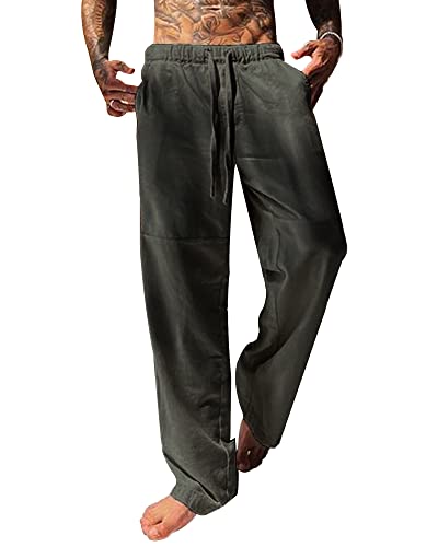 YAOBAOLE Herren Leinenhose Große Größen Leinen Freizeithose Loose Fit Dunkelgrau M von YAOBAOLE