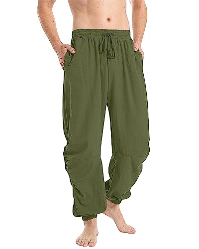 YAOBAOLE Leinenhose Herren Lang Große Größen Leicht Hose Leinen Herren Lang Leinenhose Herren Slim Fit Strandhose Herren Armeegrün 2XL von YAOBAOLE