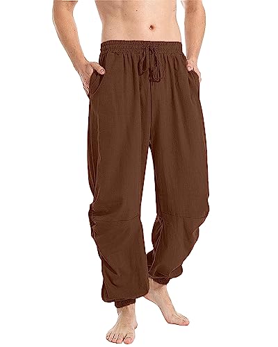 YAOBAOLE Leinenhose Herren Lang Herren Freizeit Hosen Leinen Herren Hose Regular Fit Leinenhose Herren Leicht Fit Braun 3XL von YAOBAOLE