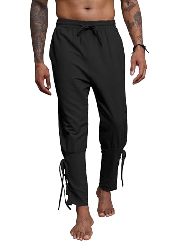 YAOBAOLE Mittelalter Leinenhose Herren Mitteralter Hose Herren schwarz Herren Renaissance Hose Schwarz XL von YAOBAOLE