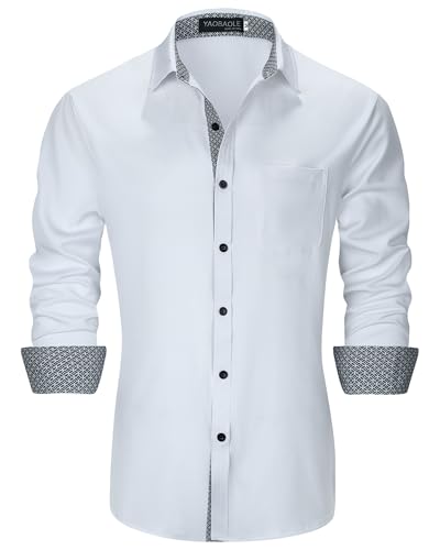 YAOBAOLE Oberhemden Herren Langarm Bügelfrei Freizeithemd Klassisch Stretch Businesshemd Herren Modern Fit Weiß M von YAOBAOLE
