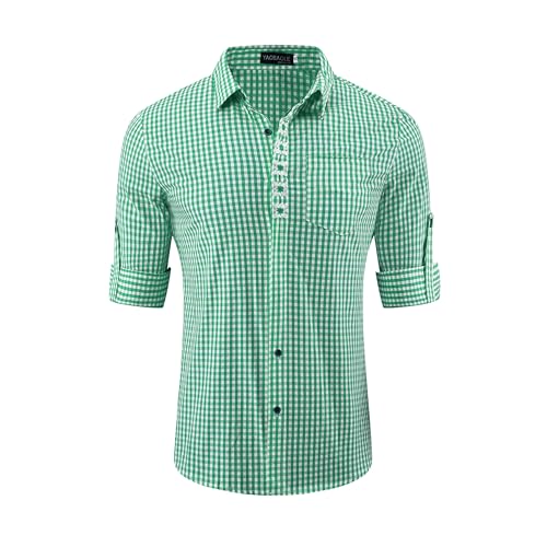 YAOBAOLE Oktoberfesthemd Herren Langarm Trachtenhemd Herren Langarm Leinenhemd Herren Grün L von YAOBAOLE