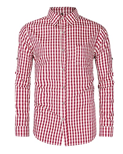 YAOBAOLE Oktoberfesthemden Herren Langarm Leinenhemd Herren Langarm Trachten Hemd Herren Rot XL von YAOBAOLE