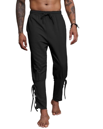 YAOBAOLE Piratenhose Herren Kostüm Wikinger Renaissance Steampunk Wikinger Hose Herren Renaissance Hose Schwarz 2XL von YAOBAOLE