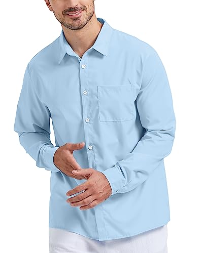 YAOBAOLE Polyester Hemd Herren Langarm Sommer Hemd Herren Langarm Sommerhemd Herren Regular Fit Hellblau M von YAOBAOLE