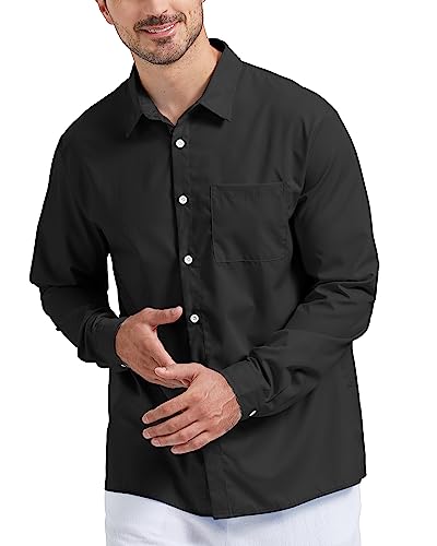 YAOBAOLE Polyester Hemd Herren Leinen Oberhemden Herren Langarm Leinenhemd Herren Schwarz M von YAOBAOLE