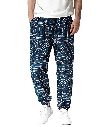 YAOBAOLE Pumphose Herren Lang Yoga Herren Haremshose Baggy Herren Haremshose mit Gedruckten Blau XL von YAOBAOLE