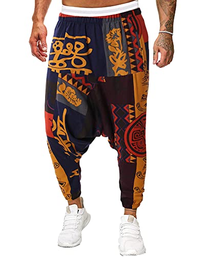 YAOBAOLE Pumphose Herren Pluderhose Herren Lang Yoga Herren Haremshose Baggy Herren Haremshose mit Gedruckten Schwarz XL von YAOBAOLE