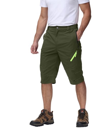 YAOBAOLE Sommerhose Herren 3/4 Länge Stretch Wanderhose Trekkinghose Funktionshose Leicht Wasserdicht Armeegrün 2XL von YAOBAOLE