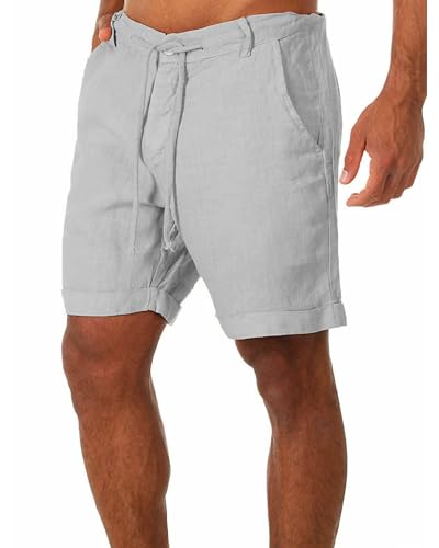 YAOBAOLE Leinen Herren Shorts Leichte Sommer Shorts aus Leinen, Bequeme Passform für Freizeit, Grau M YAOBAOLE Leinen Herren Shorts Leichte Sommer Shorts aus Leinen, Bequeme Passform für Freizeit, Grau M von YAOBAOLE