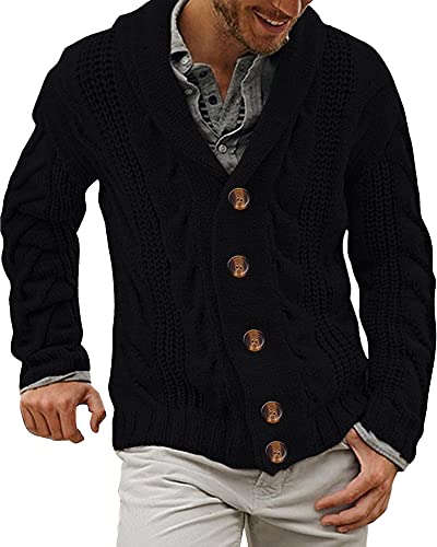 YAOBAOLE Strickjacke Herren Langarm Cardigan Zopfmuster Grobstrick Strickjacke Warm in Winter Schwarz M YAOBAOLE Strickjacke Herren Langarm Cardigan Zopfmuster Grobstrick Strickjacke Warm in Winter Schwarz M von YAOBAOLE