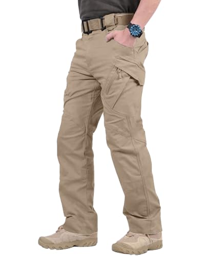 YAOBAOLE Taktik Hose Herren Militär mit Multi Taschen Atmungsaktiv Armee Kampf Jagd Hose Herren Wandern Camping Khaki 3XL von YAOBAOLE