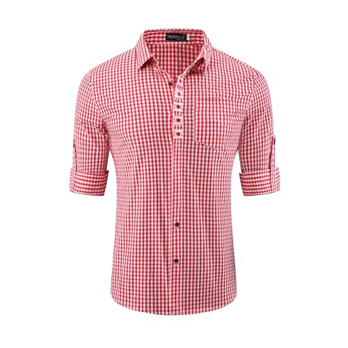 YAOBAOLE Trachtenhemd Herren Baumwollehemd Herren Langarm Oktoberfesthemd Herren Regular Fit Rot 3XL von YAOBAOLE