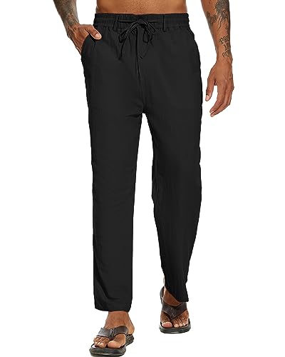 YAOBAOLE Winter Hose Herren Strandhose Herren Lang Herren Leinenhose Leicht Fit Sommer Freizeit Hose Herren Schwarz XL von YAOBAOLE