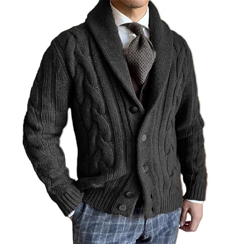 Herbst/Winter Herren Revers solide Farbe gestrickt Strickjacke Mode Langarm Kabel Pullover Jacke von YAODAMAI
