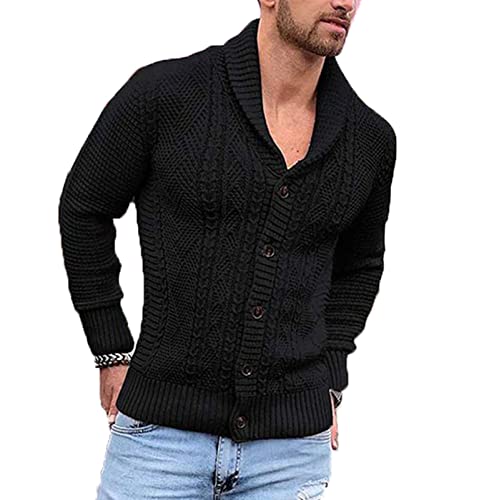 Männer British Style Solid Jacquard Strickjacke Single Breasted Langarm Revers Herren Pullover Cardigan von YAODAMAI