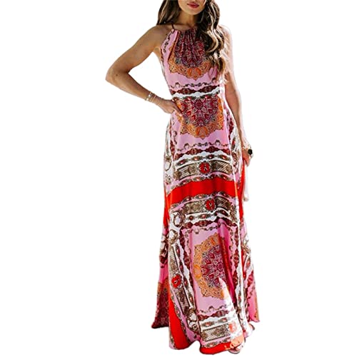 Sommer Weiblichkeit Neckholder Boho Print Kleid Mode Casual Print Kleid Langer Rock von YAODAMAI