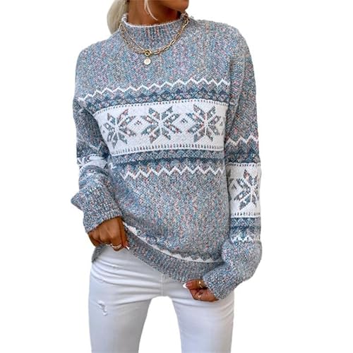 Women's Nordic Snowflake Pattern Knit Sweater, Winter Cozy Wool Blend Pullover, Casual Long Sleeve Warm Jumper for Autumn and Winter von YAODAMAI