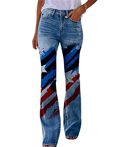 YAODAMAI Damen Plus Größe gemusterte lässige Hose Hose Bedruckt lässig gerade Schlaghose Jeans von YAODAMAI