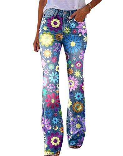YAODAMAI Damen Plus Größe gemusterte lässige Hose Hose Bedruckt lässig gerade Schlaghose Jeans von YAODAMAI