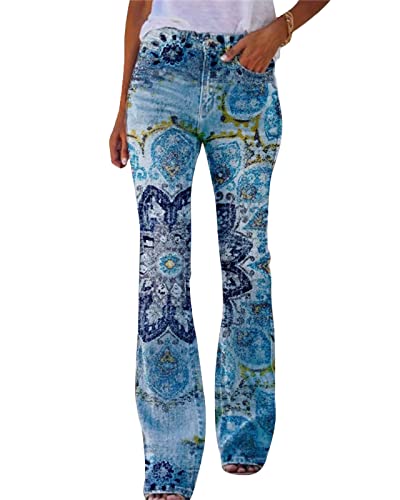 YAODAMAI Damen Plus Größe gemusterte lässige Hose Hose Bedruckt lässig gerade Schlaghose Jeans von YAODAMAI