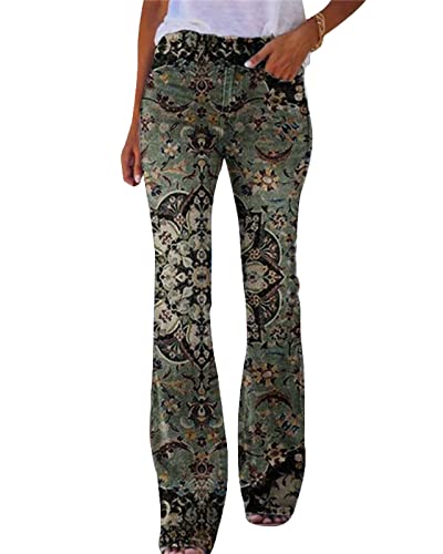 YAODAMAI Damen Plus Größe gemusterte lässige Hose Hose Bedruckt lässig gerade Schlaghose Jeans von YAODAMAI