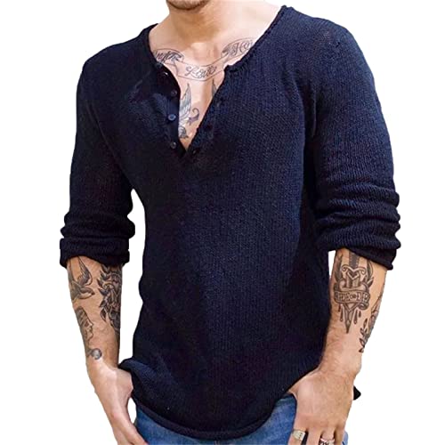 YAODAMAI Frühling gestrickte Pullover Herren V-Ausschnitt Pullover unten Pullover lässig Lange Ärmel Knopf Oben von YAODAMAI