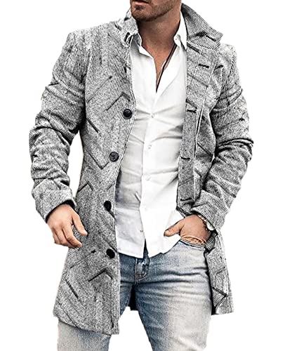 YAODAMAI Herbst- und Winter -Herren -Gedruckter Wollmantel Mode stehender Kragen mit mittlerer Länge lässiger Wollmantel von YAODAMAI