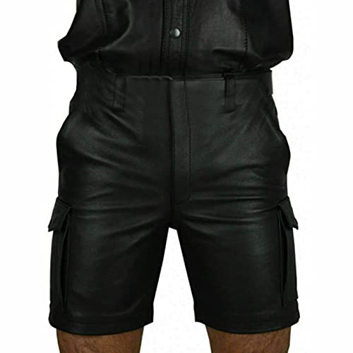 YAODAMAI Herrenmode einfarbig PU lässige Herren Kurze Lederhose Shorts von YAODAMAI