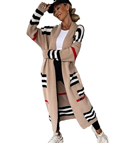 YAODAMAI Lange Strickjacke gestreifte Jacke für Frauen locker lose Frauen gestrickte Strickjacke für Frauen gestrickt von YAODAMAI