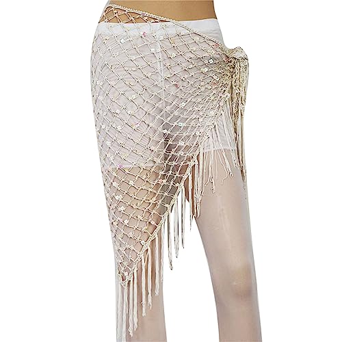 YAODAMAI Women's Hollow Mesh Pailletten Hüfttuch Fischnetz Großes Dreieckstuch Bauchtanz Taille Kette Hüfttuch Perlen Dekorative Taille Schal von YAODAMAI