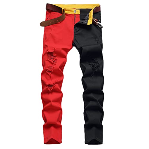 YAODAMAI Zweifarbige Patchwork-Jeans für Herren aus Micro-Stretch mit schmaler Passform von YAODAMAI