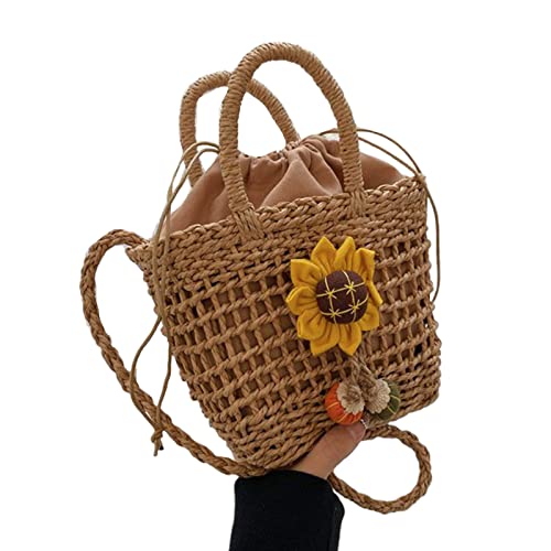 Damen Stroh-Strandtasche, gewebt, Umhängetasche, Urlaub, Freizeit, Handtasche, Schultertaschen für Mädchen, Strohhandtaschen für große, Sunflower Khaki, One Size Damen Stroh-Strandtasche, gewebt, Umhängetasche, Urlaub, Freizeit, Handtasche, Schultertaschen für Mädchen, Strohhandtaschen für große, Sunflower Khaki, One Size von YAOGUI