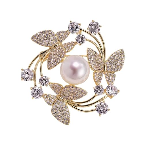 Elegante Schmetterlings-Blumen-Brosche mit Perlen, akzentuierte Legierung, Schmuck, sichere Anstecknadel für Frauen, Party, Hochzeit, Accessoires, Schmetterlings-Blumen-Brosche, Einheitsgröße, Wie von YAOGUI