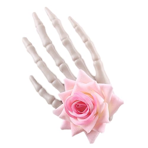 Halloween-Haarspange mit Skelett-Hand, große Blume, Haarnadel, Cosplay-Kostüm, Kopf-Zubehör für weibliche Party-Requisiten, Rosen-Schädel, Kopfbedeckung, Blume, Kopfschmuck von YAOGUI